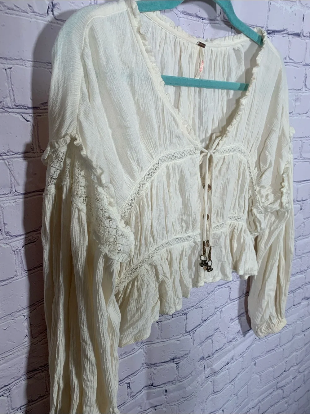 Free People Women Firecracker Top Off White Button Front Size S Boho Cottagecore